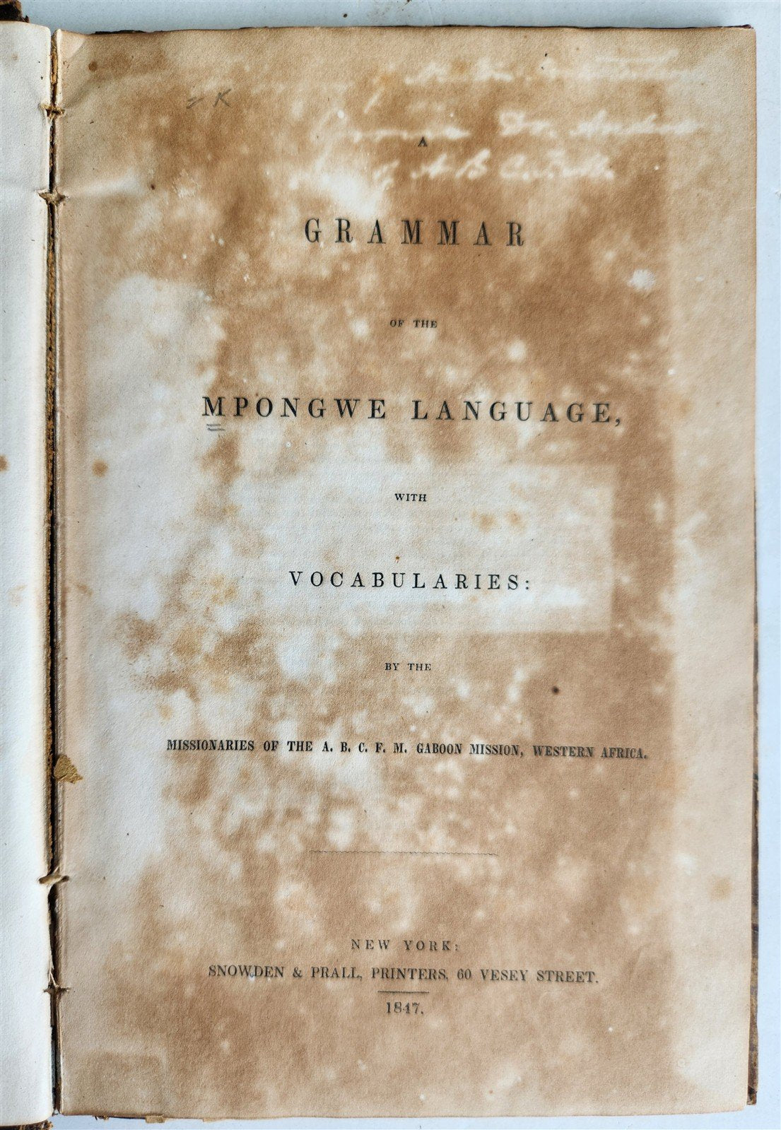 1847 AFRICA - Grammar of the Mpongwe Language with Vocabularies antique