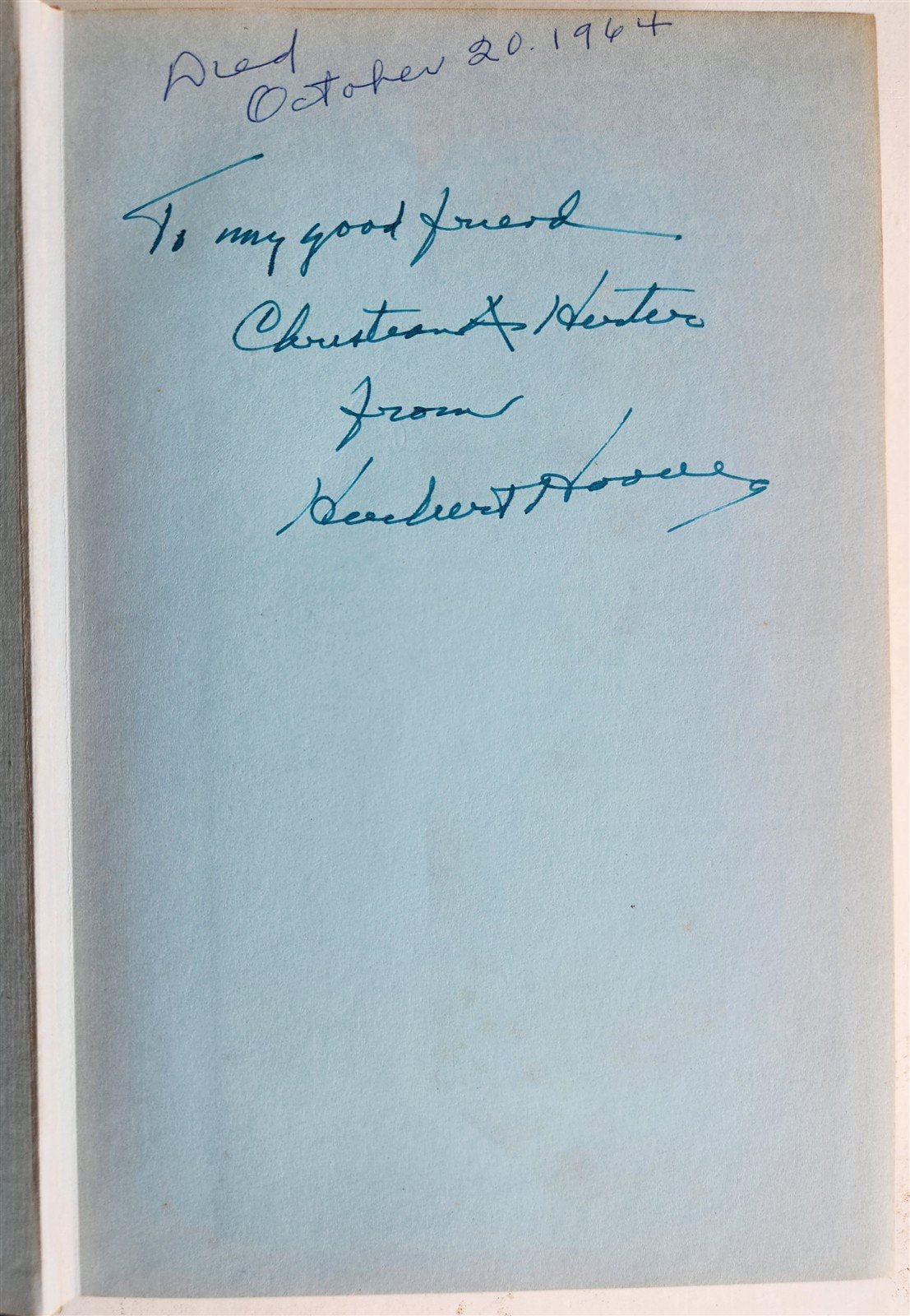 1952 INSCRIBED & SIGNED BY PRESIDENT HOOVER MEMOIRS vintage book AMERICANA