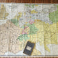 1870s LARGE MAP of EUROPE on LINEN w/ ORIGINAL HOLDER antique