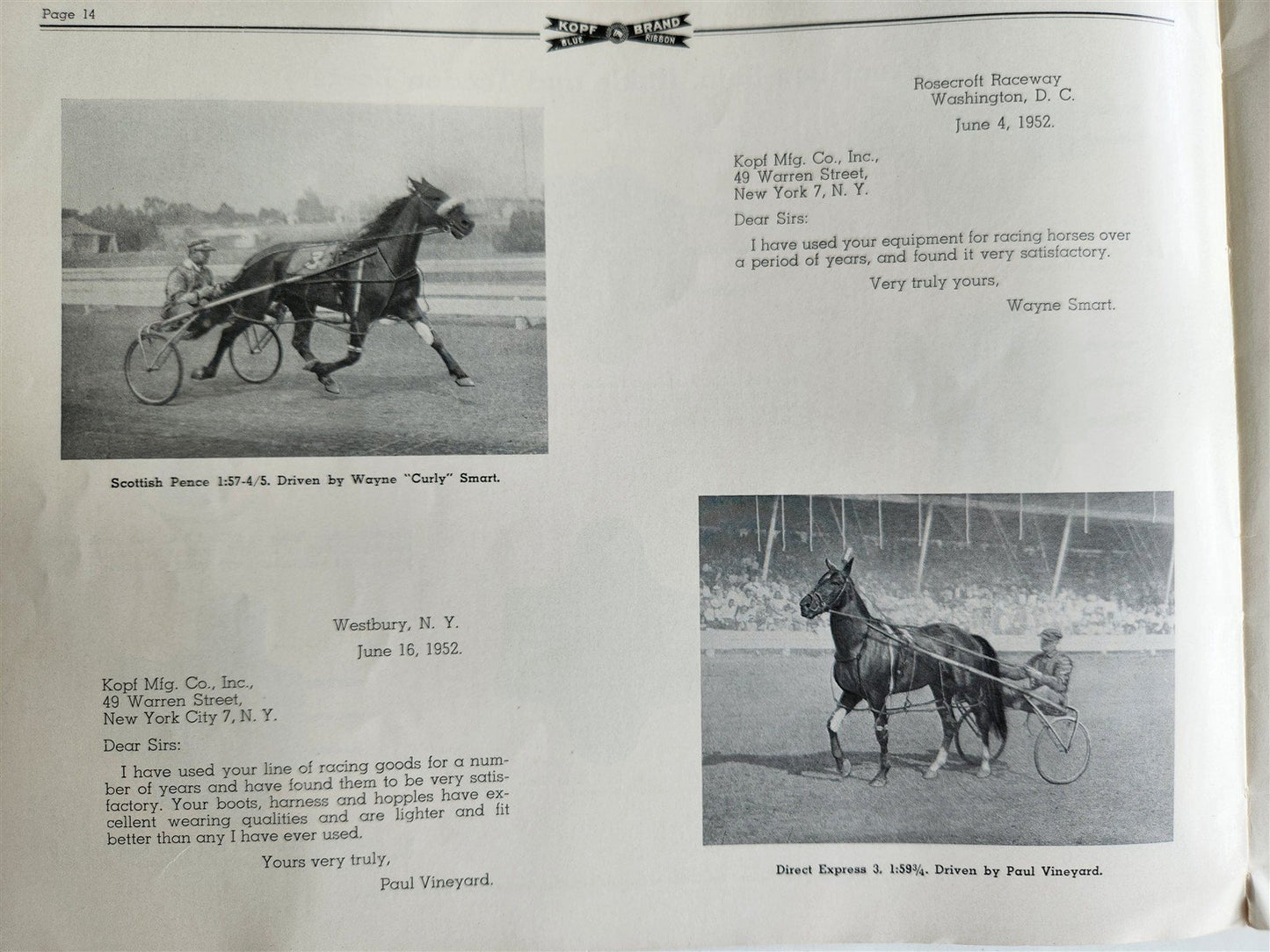 1952 TURF GOODS RACING CATALOG by Kopf Mfg. Co., Inc. VINTAGE illustrated