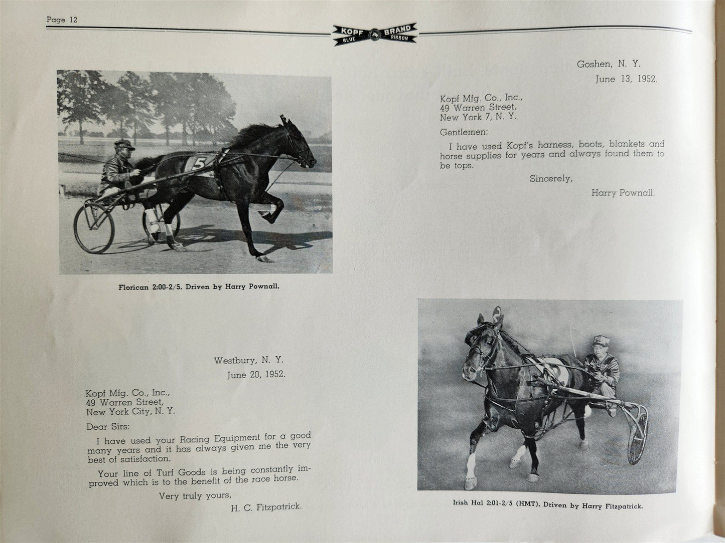 1952 TURF GOODS RACING CATALOG by Kopf Mfg. Co., Inc. VINTAGE illustrated