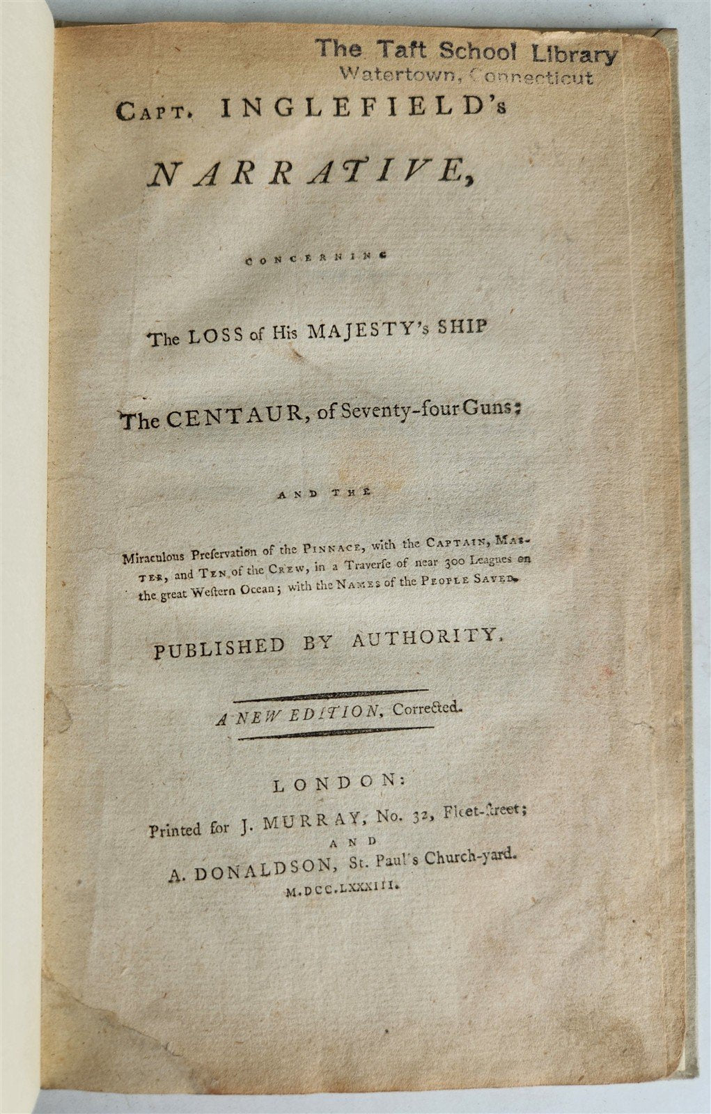 1783 Capt. Inglefield's Narrative Loss of His Majesty's Ship The Centaur antique