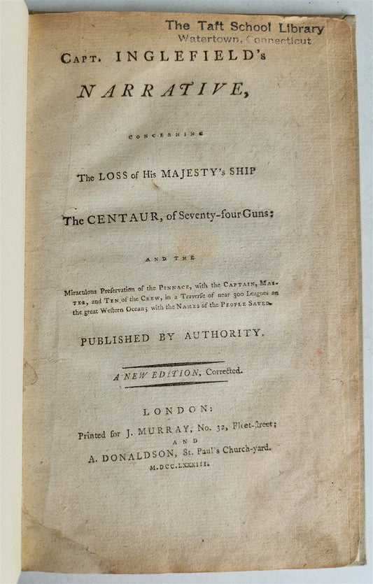 1783 Capt. Inglefield's Narrative Loss of His Majesty's Ship The Centaur antique