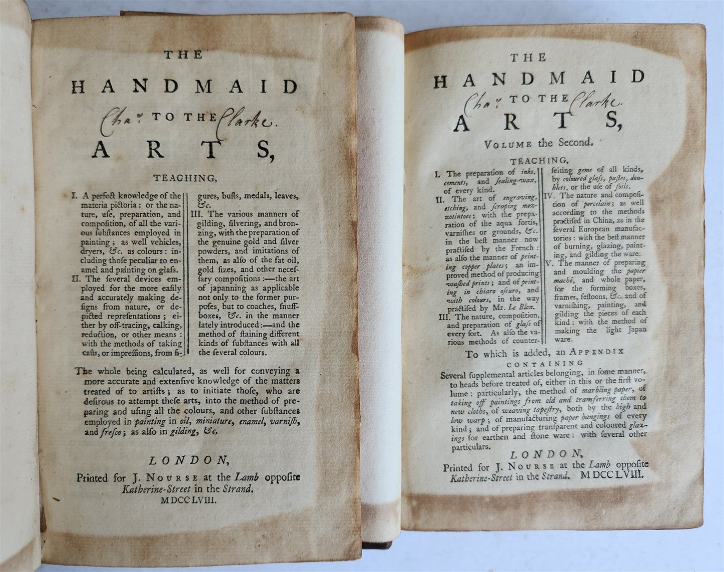 1858 THE HANDMAID to the ARTS 2 VOLUMES antique 1st EDITION