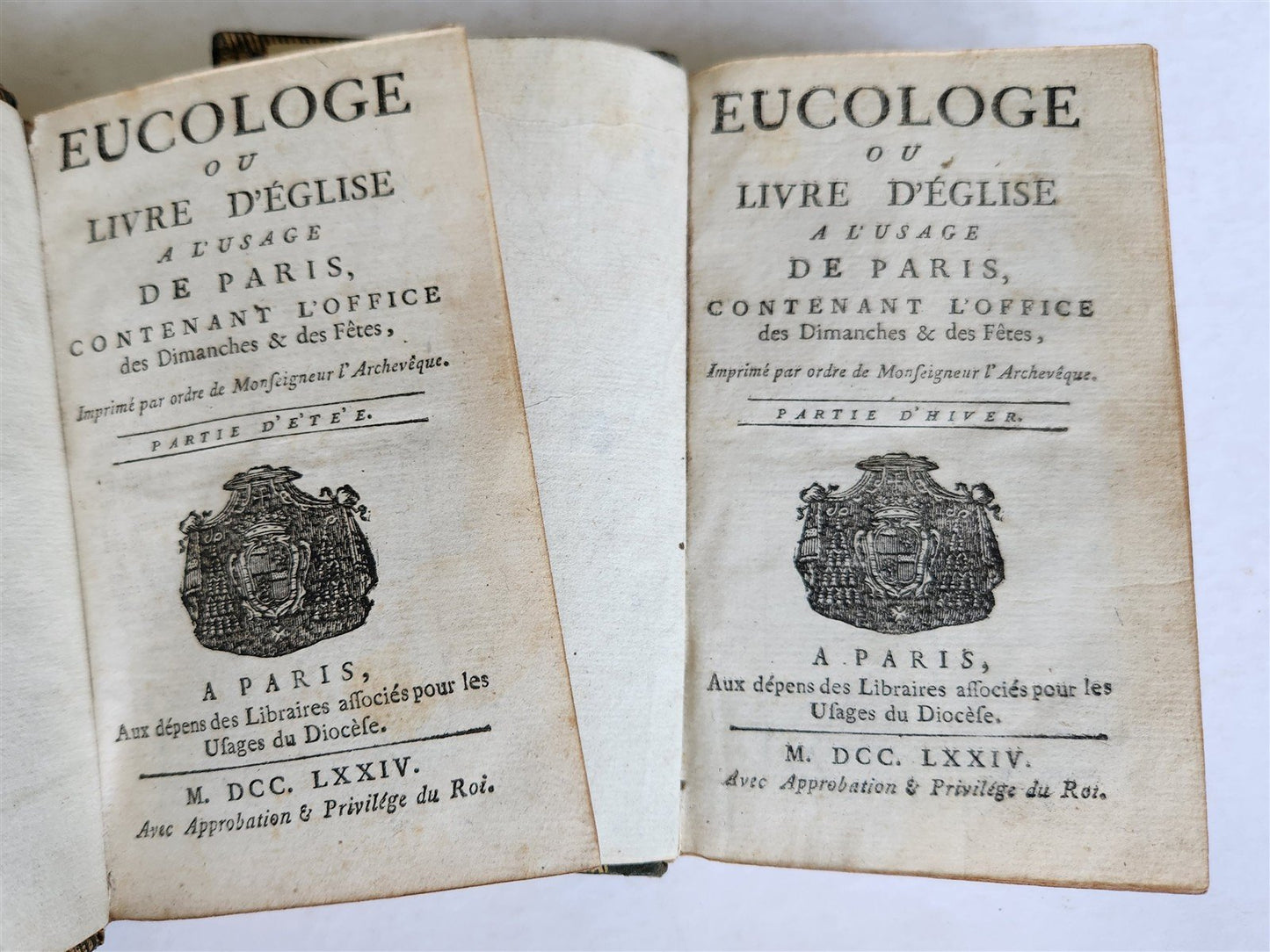 1774 EUCOLOGE ou LIVRE D'EGLISE a usage de PARIS antique 2 volumes FINE BINDING