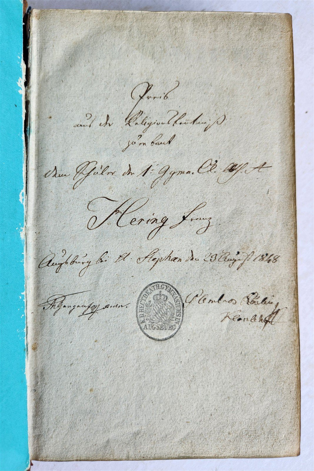 1847 BIBLE in GREEK & LATIN NEW TESTAMENT antique FINE BINDING w/ BAVARIAN CREST