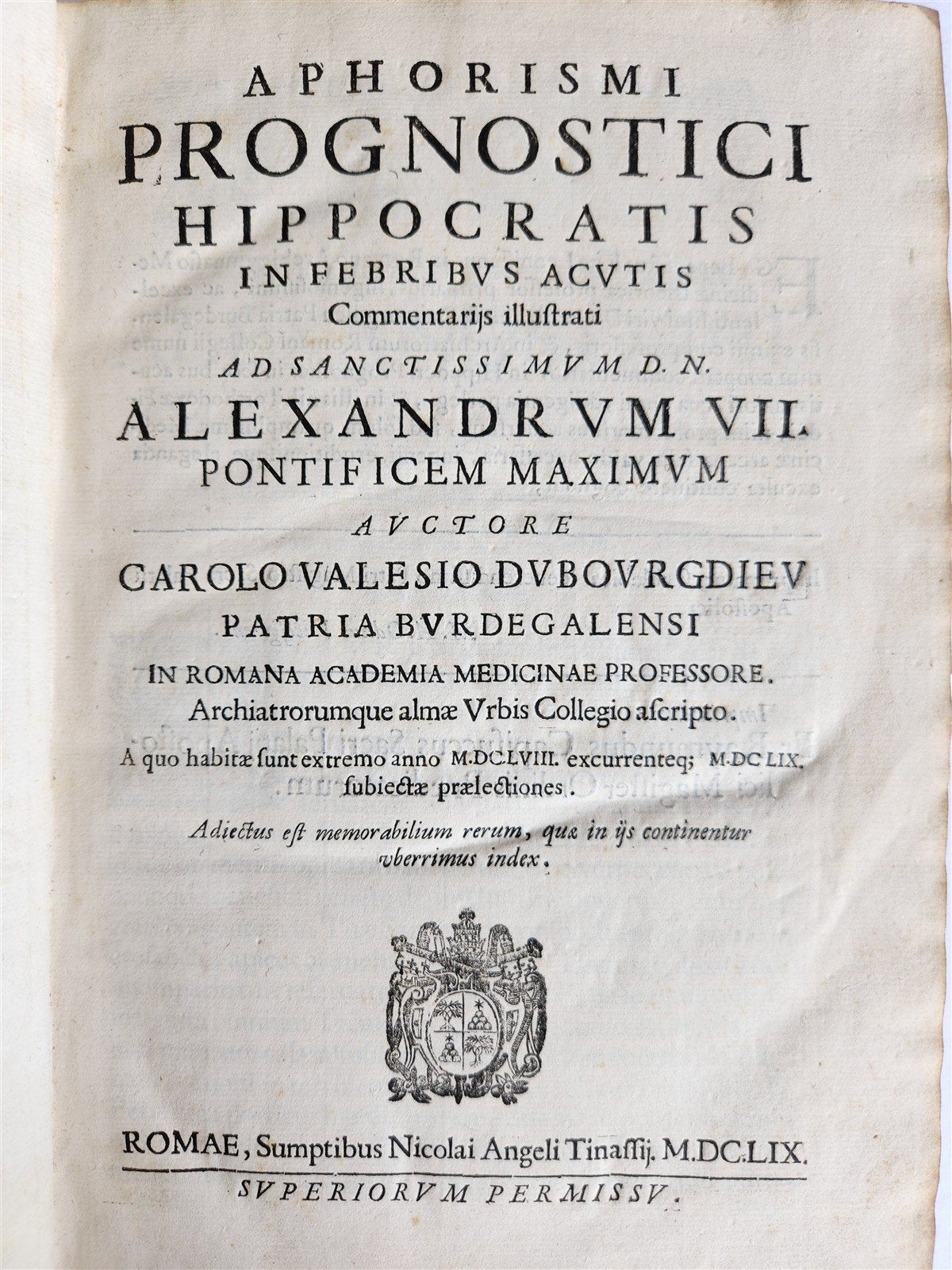 1659 HIPPOCRATES vellum bound folio ANTIQUE APORISMI PROGNOSTICI HIPPOCRATIS