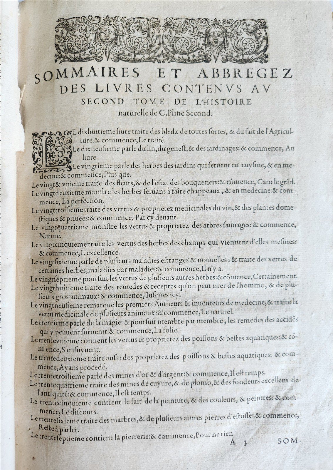1584 HISTORY OF THE WORLD by PLINY antique L'HISTOIRE DU MONDE 2 folio volumes