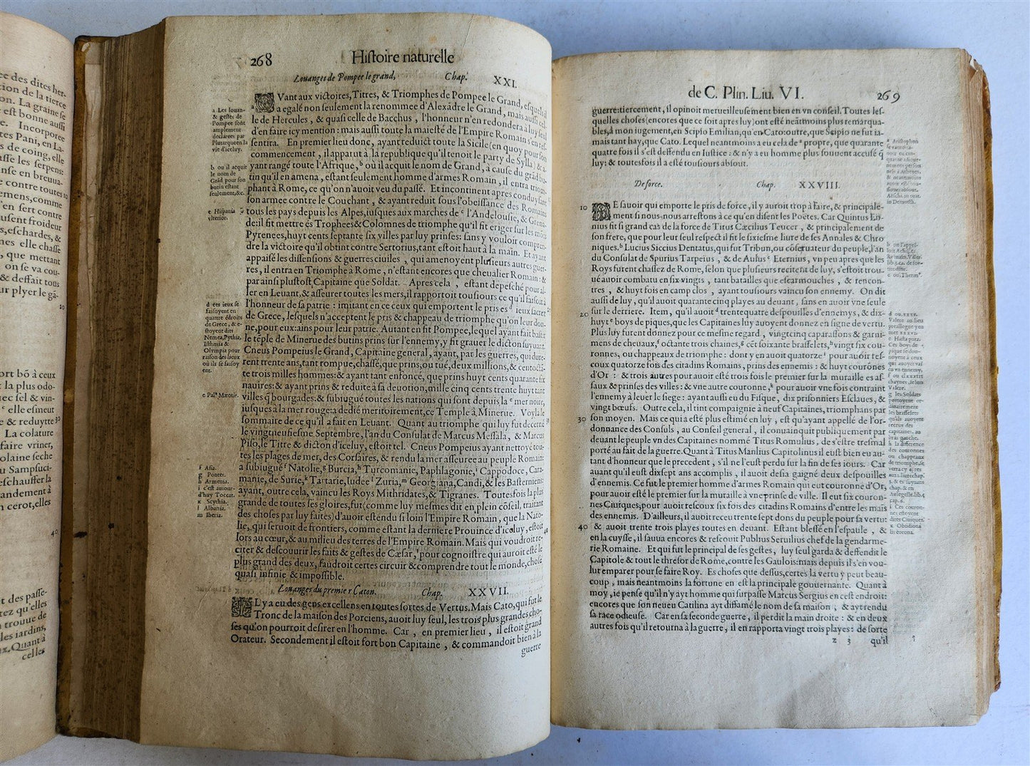 1584 HISTORY OF THE WORLD by PLINY antique L'HISTOIRE DU MONDE 2 folio volumes