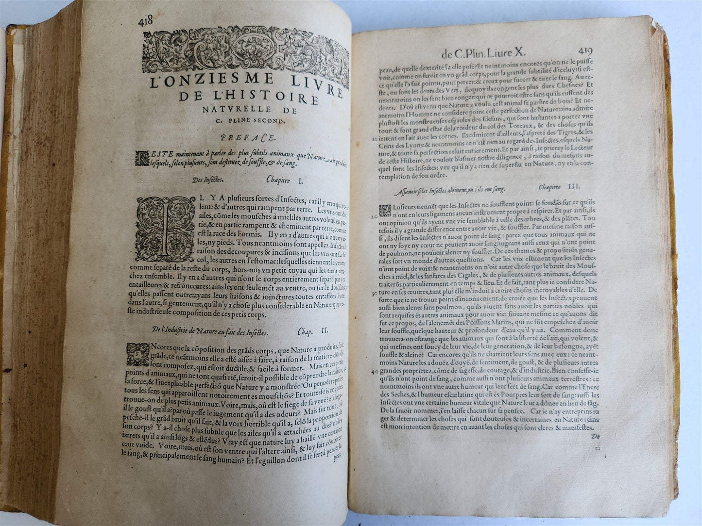 1584 HISTORY OF THE WORLD by PLINY antique L'HISTOIRE DU MONDE 2 folio volumes