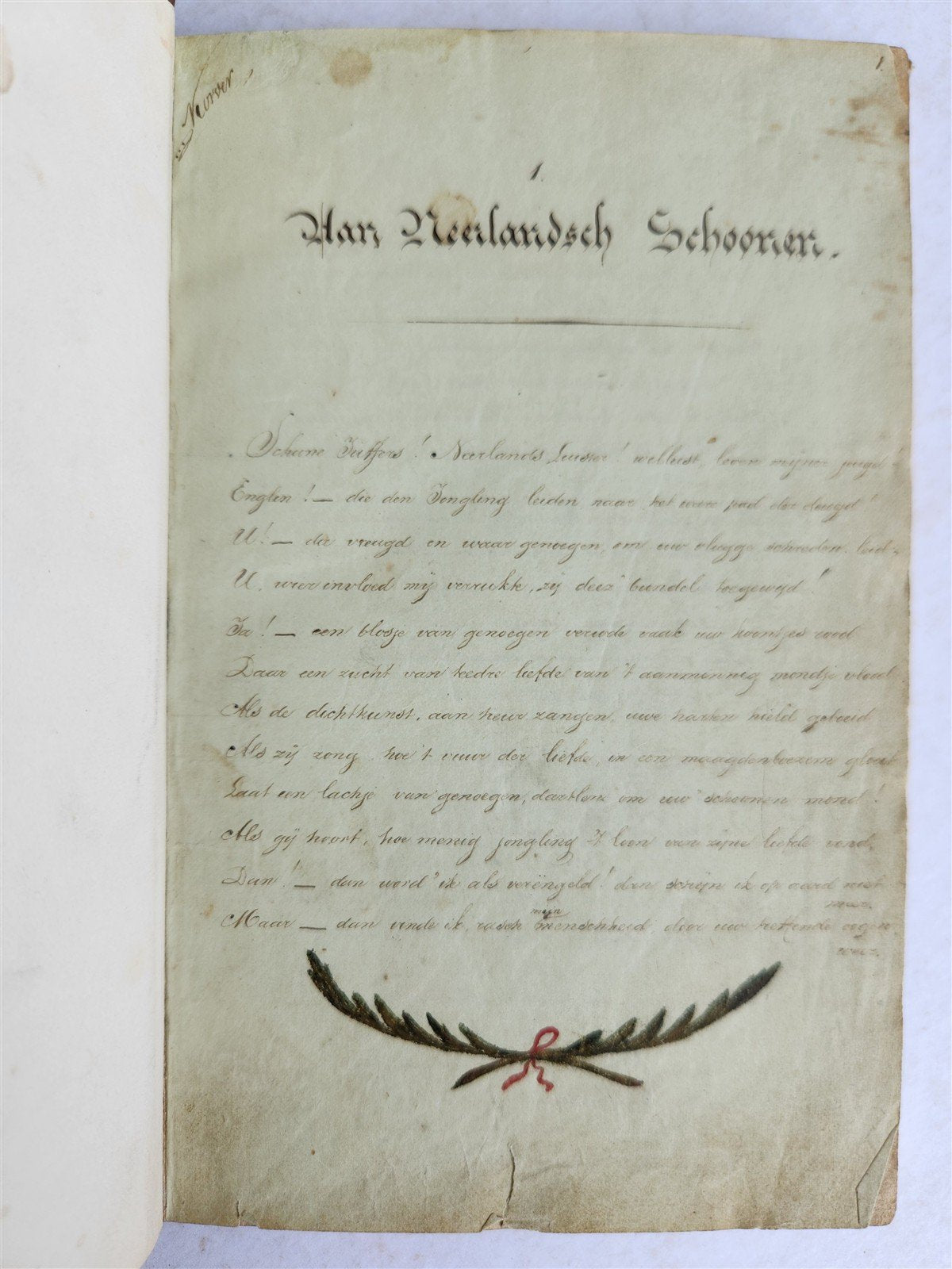 1840 ILLUMINATED POETRY MANUSCRIPT in DUTCH antique