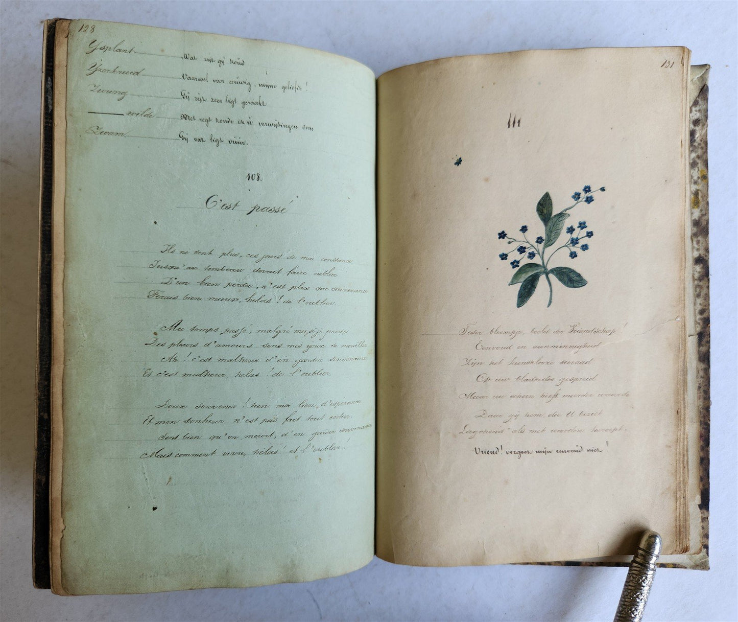 1840 ILLUMINATED POETRY MANUSCRIPT in DUTCH antique
