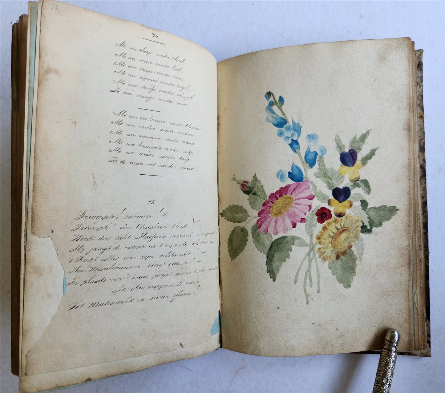 1840 ILLUMINATED POETRY MANUSCRIPT in DUTCH antique