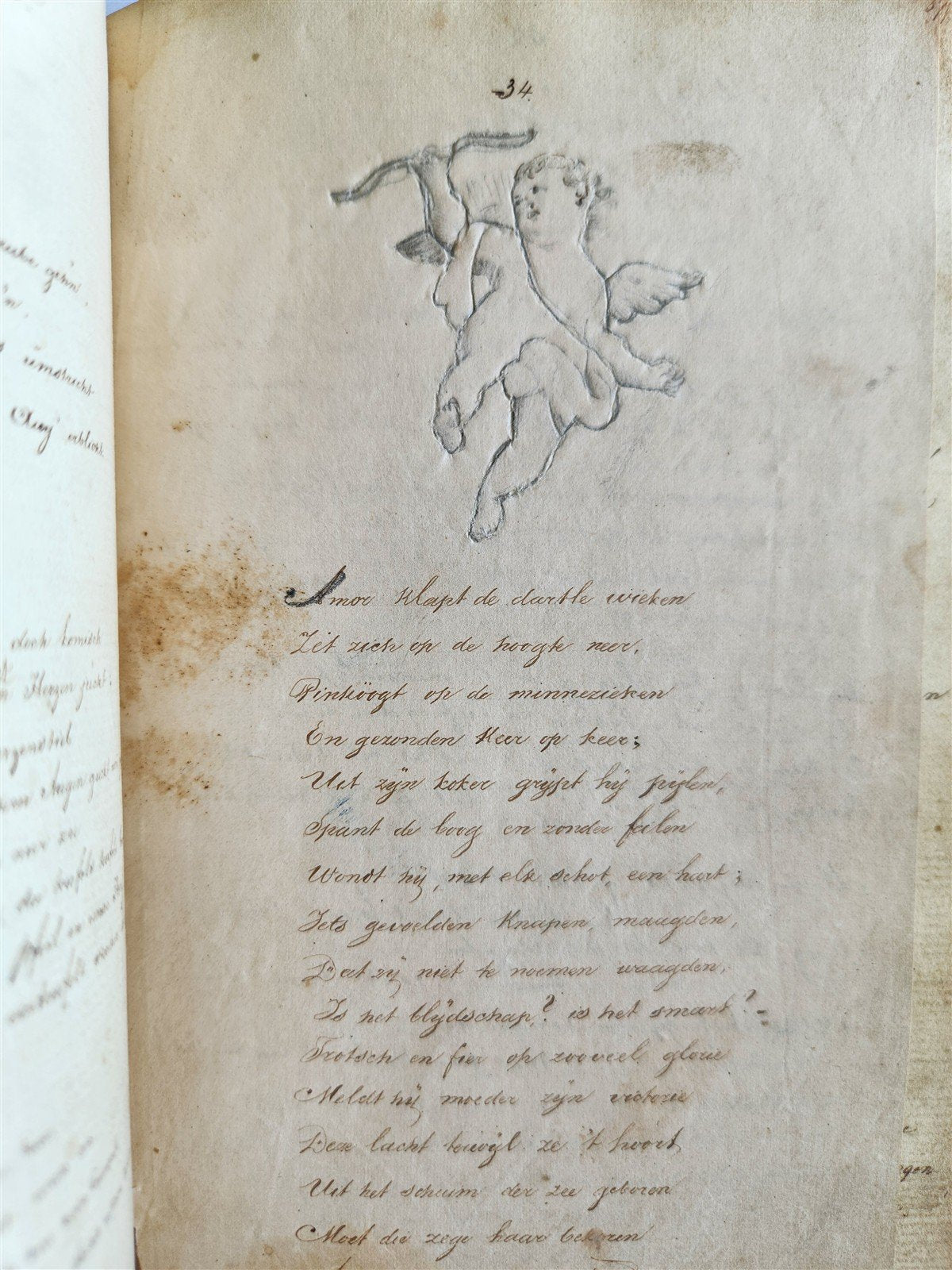 1840 ILLUMINATED POETRY MANUSCRIPT in DUTCH antique