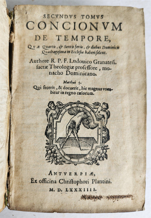 1584 SERMONS by LUIS de GRANADA PLANTIN PRESS vellum binding ANTIQUE 16th cent.
