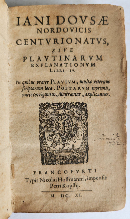 1609 COMMENTARY on ANCIENT ROMAN CLASSICAL AUTHORS vellum binding ANTIQUE