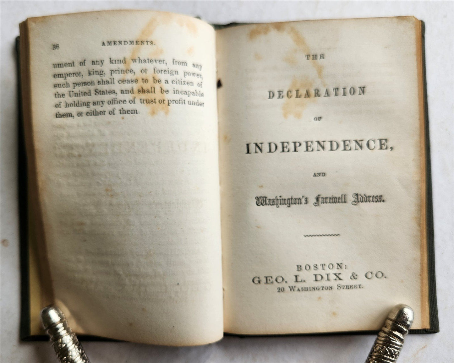 1876 CONSTITUTION of UNITED STATES & DECLARATION of INDEPENDENCE ANTIQUE