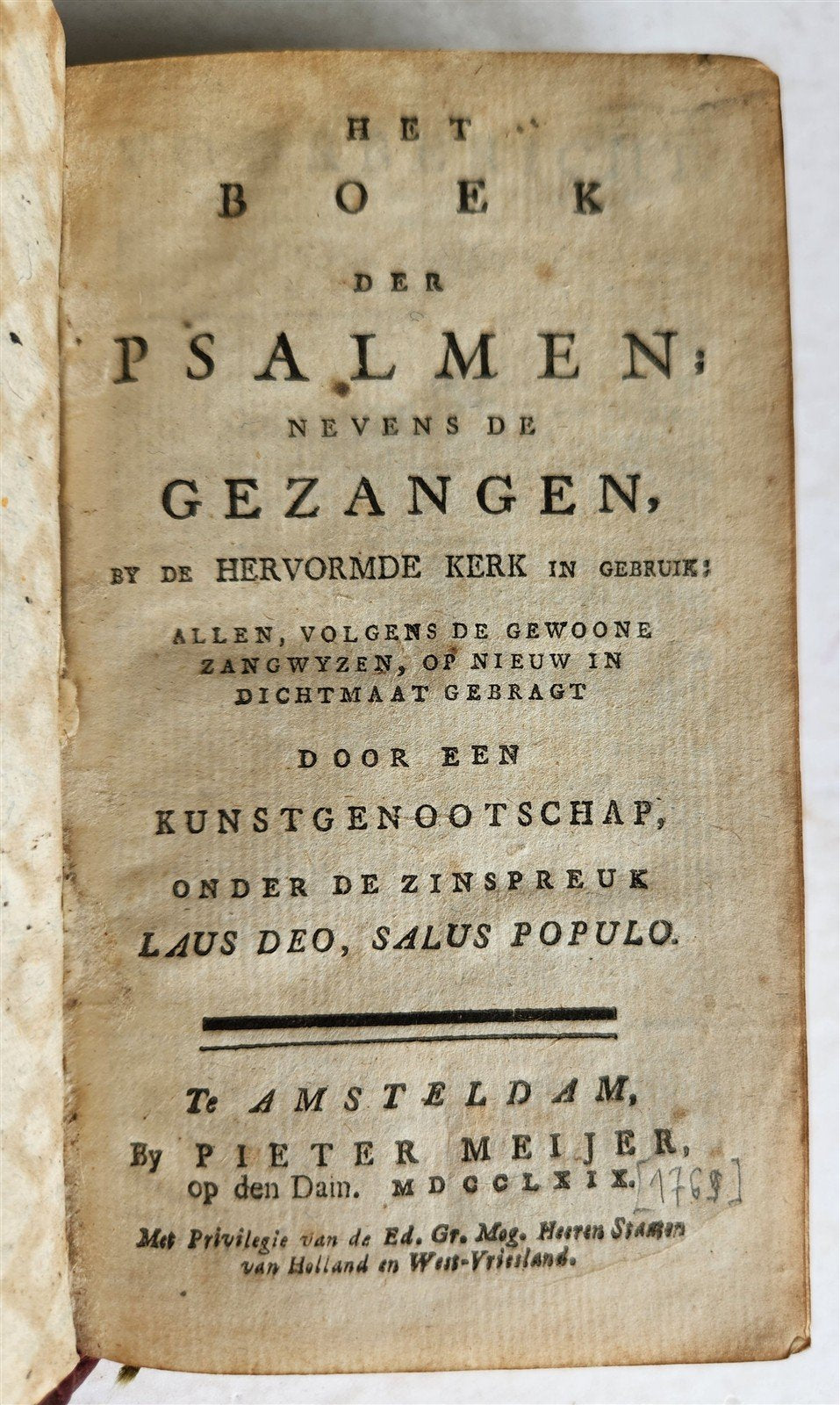 1769 BOOK of PSALMS in DUTCH fine binding ANTIQUE HET BOEK der PSALMEN