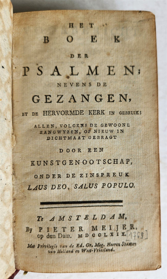 1769 BOOK of PSALMS in DUTCH fine binding ANTIQUE HET BOEK der PSALMEN