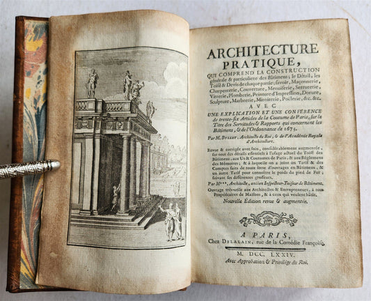 1774 ARCHITECTURE PRATIQUE in FRENCH antique ILLUSTRATED Geometry