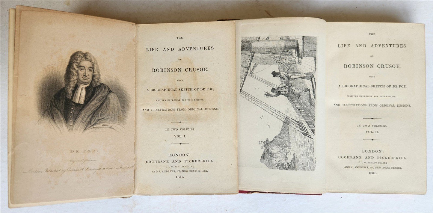 1831 LIFE & ADVENTURES of ROBINSON CRUSOE 2 VOLS antique ILLUSTRATED in ENGLISH