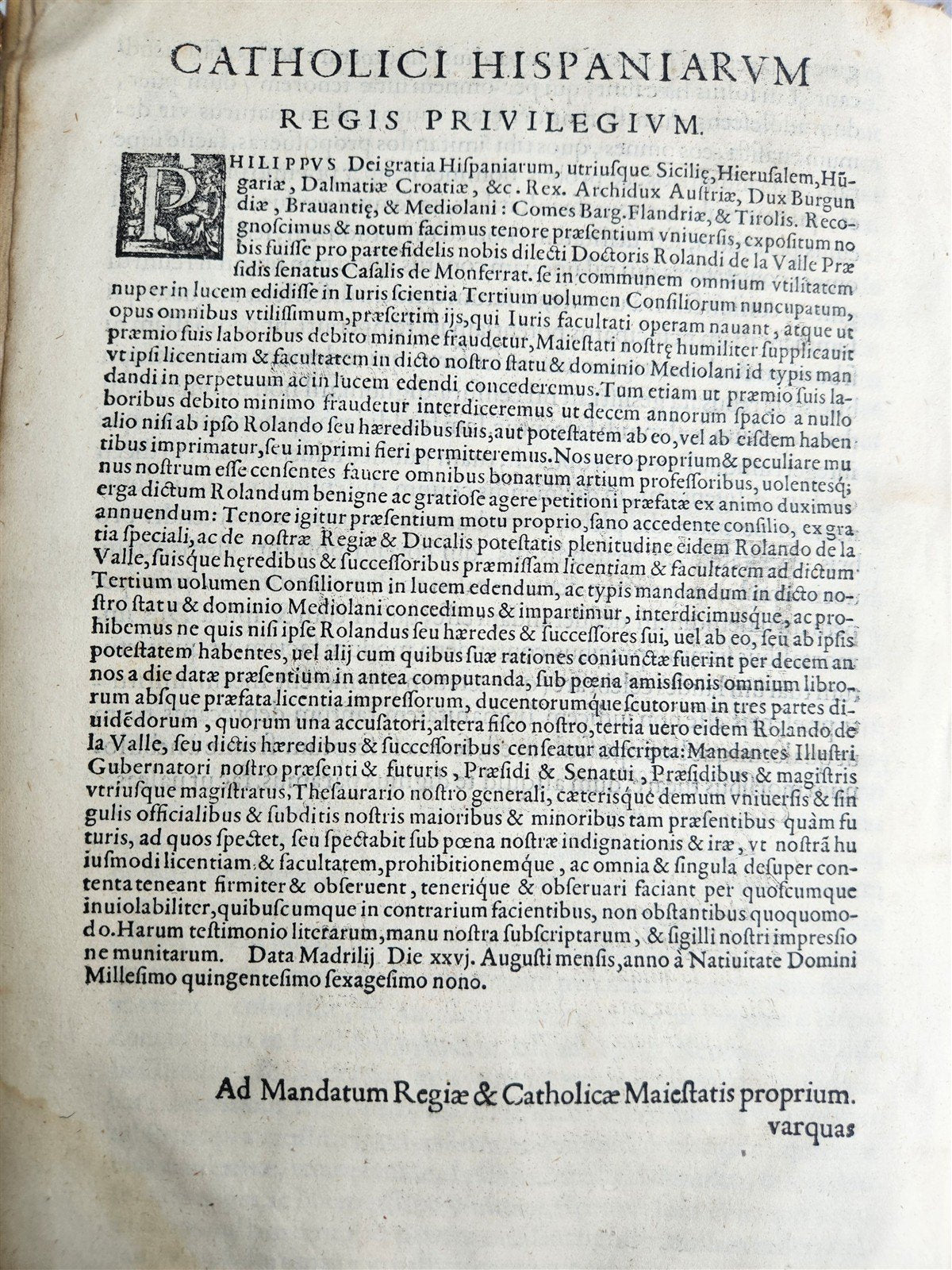 1570 LAW BOOK CONSILIORUM sev mavis RESPONSORUM ROLANDI A VALLE antique FOLIO