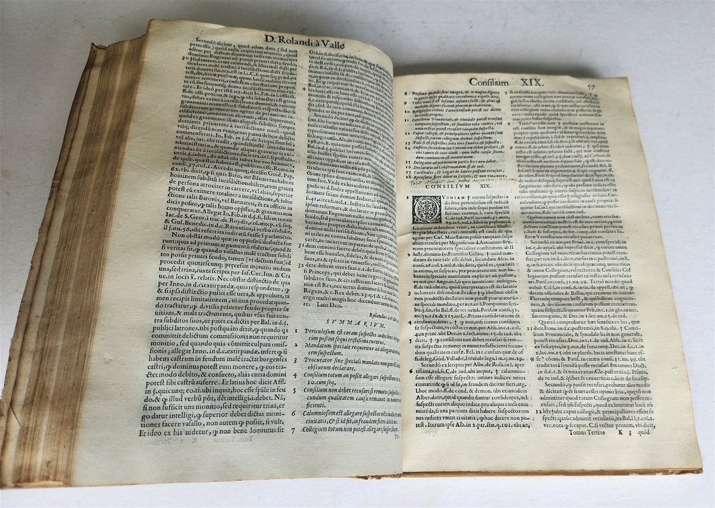 1570 LAW BOOK CONSILIORUM sev mavis RESPONSORUM ROLANDI A VALLE antique FOLIO