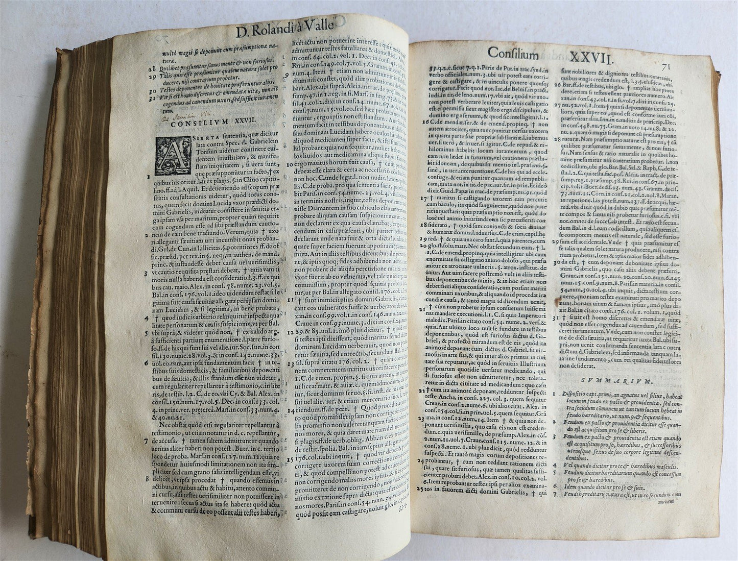 1570 LAW BOOK CONSILIORUM sev mavis RESPONSORUM ROLANDI A VALLE antique FOLIO