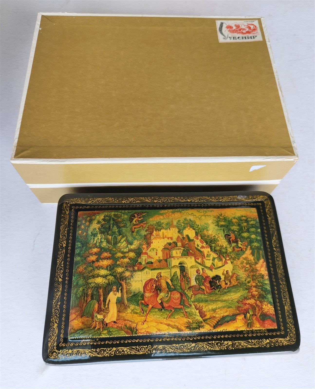 RUSSIAN MSTERA SCHOOL 1991 LARGE LACQUER BOX RUSLAN & LUDMILA vintage SIGNED