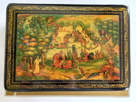 RUSSIAN MSTERA SCHOOL 1991 LARGE LACQUER BOX RUSLAN & LUDMILA vintage SIGNED