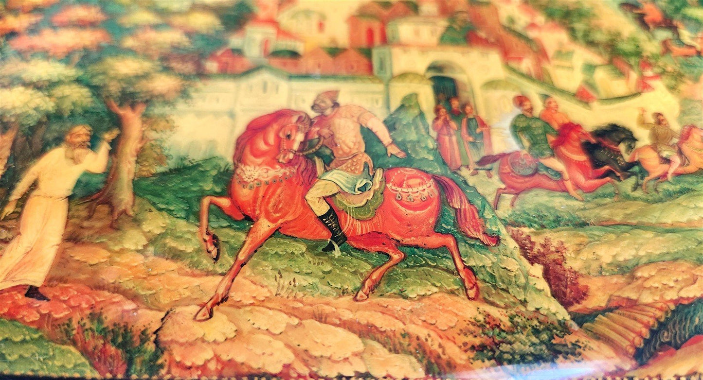 RUSSIAN MSTERA SCHOOL 1991 LARGE LACQUER BOX RUSLAN & LUDMILA vintage SIGNED