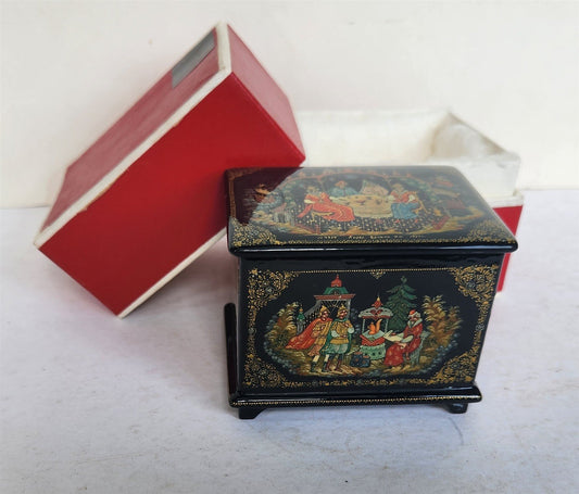 RUSSIAN PALEKH SCHOOL 1987 5 SIDES LACQUER BOX TSAR SALTAN vintage SIGNED