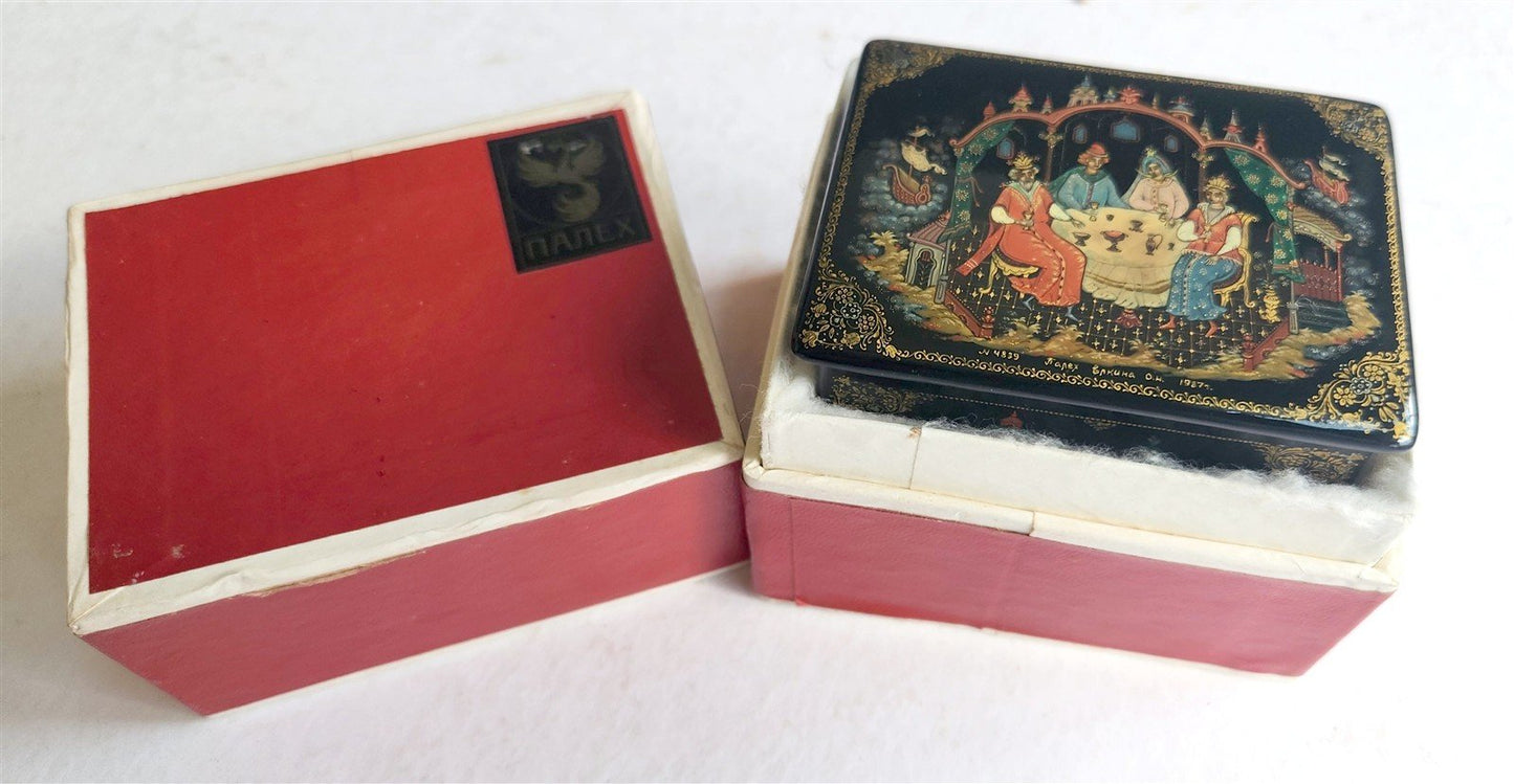 RUSSIAN PALEKH SCHOOL 1987 5 SIDES LACQUER BOX TSAR SALTAN vintage SIGNED