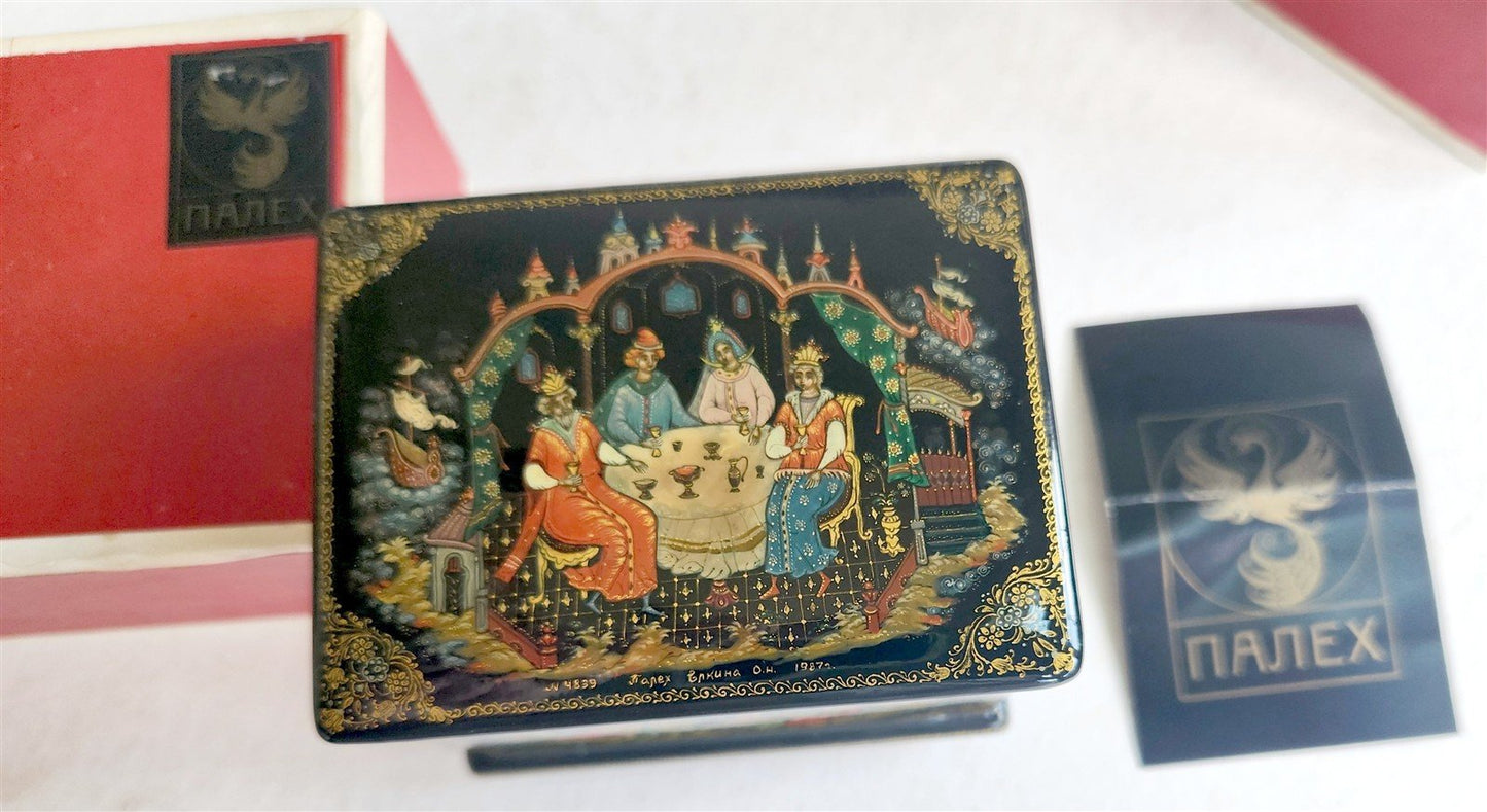 RUSSIAN PALEKH SCHOOL 1987 5 SIDES LACQUER BOX TSAR SALTAN vintage SIGNED