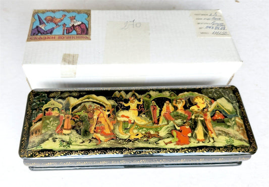 RUSSIAN PALEKH SCHOOL 1980s HANDPAINTED LACQUER BOX EMELYA vintage ARTIST SIGNED