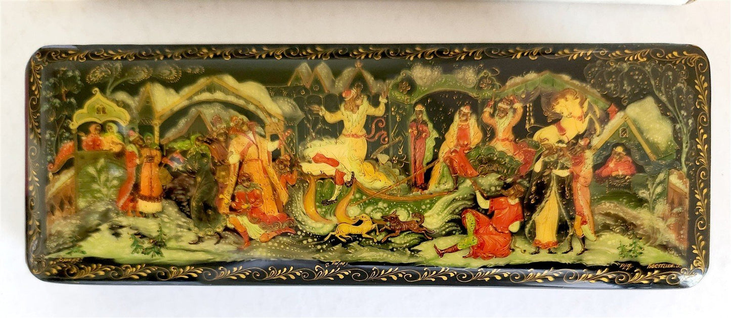 RUSSIAN PALEKH SCHOOL 1980s HANDPAINTED LACQUER BOX EMELYA vintage ARTIST SIGNED