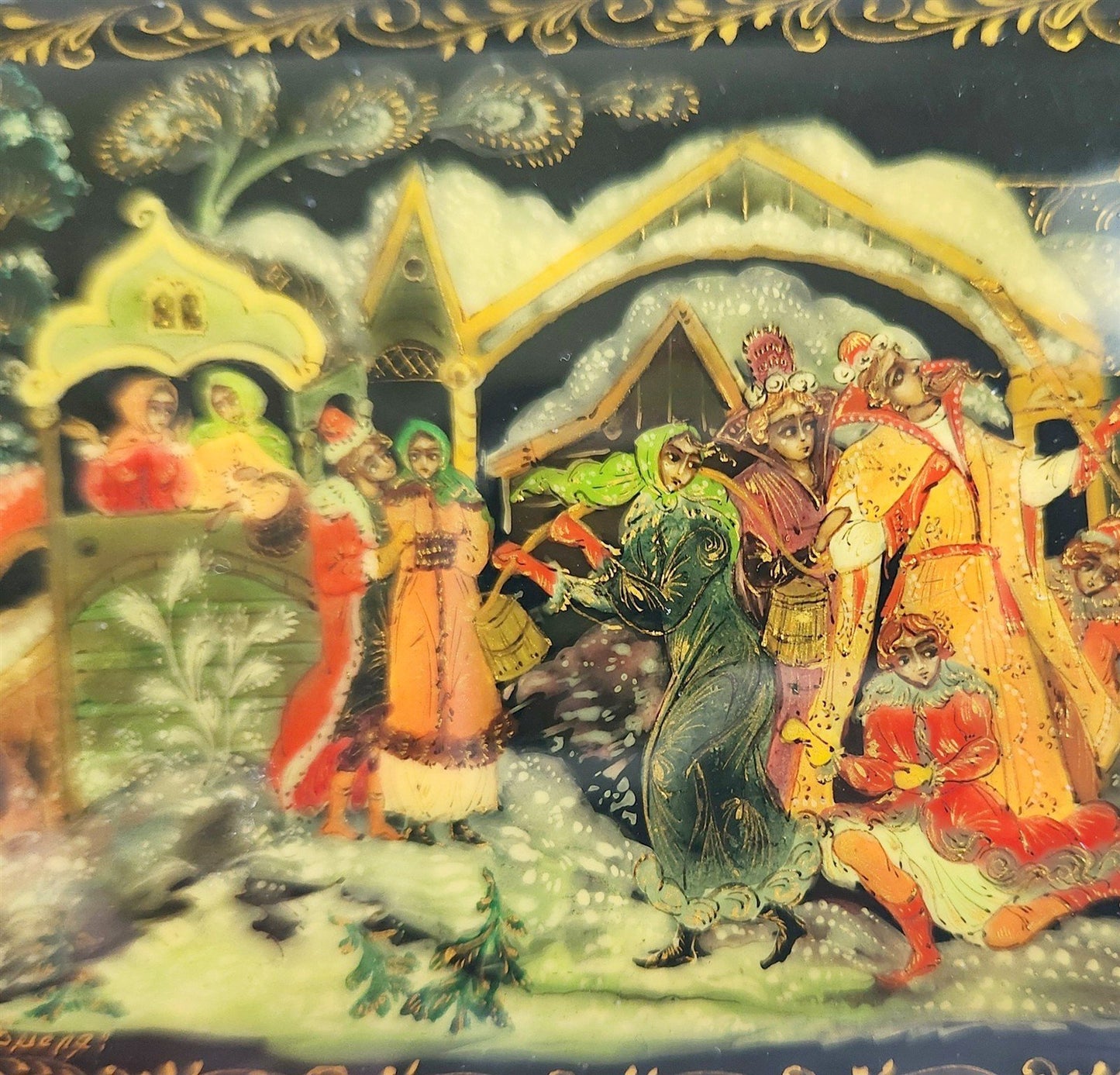 RUSSIAN PALEKH SCHOOL 1980s HANDPAINTED LACQUER BOX EMELYA vintage ARTIST SIGNED