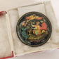 RUSSIAN PALEKH SCHOOL 1980s HANDPAINTED LACQUER BROOCH EMELYA vintage SIGNED