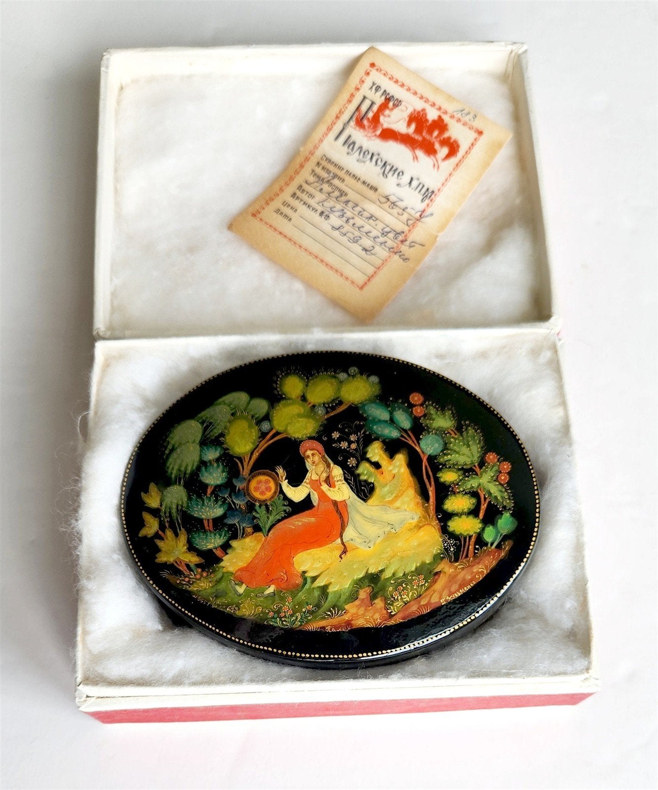 RUSSIAN PALEKH SCHOOL 1980 HANDPAINTED LACQUER BOX SCARLET FLOWER vintage SIGNED