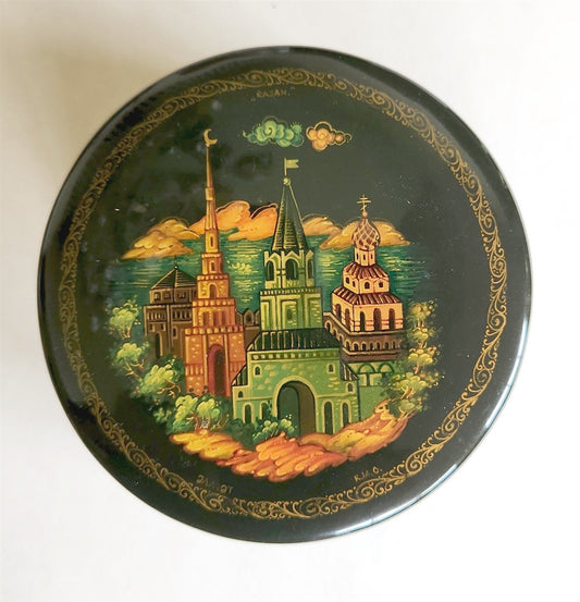 RUSSIAN HAND PAINTED LACQUER BOX vintage UNUSUAL