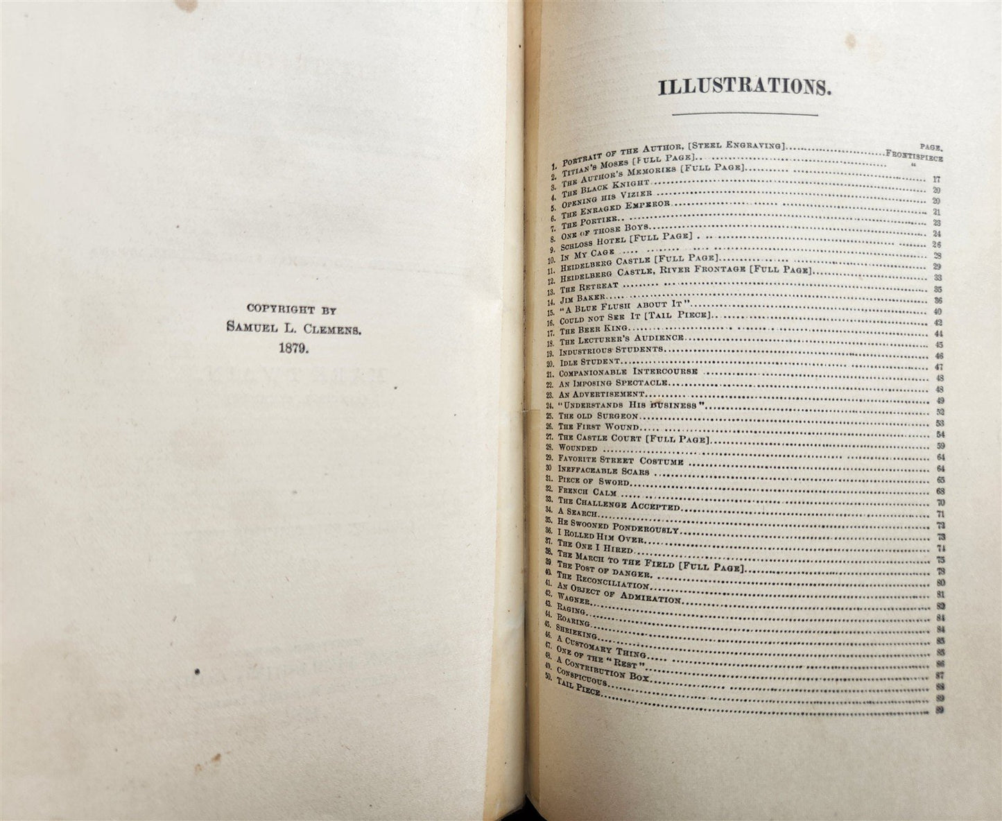 1880 TRAMP ABROAD by MARK TWAIN antique ILLUSTRATED 1st AMERICAN EDITION
