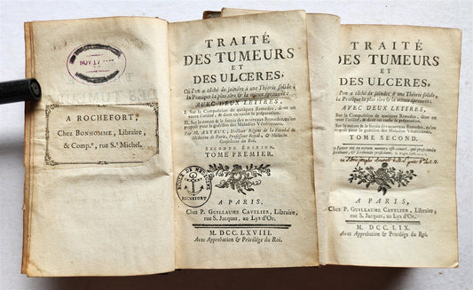 1785 medical TREATISE on TUMORS & ULCERS 2 VOLUMES antique in FRENCH