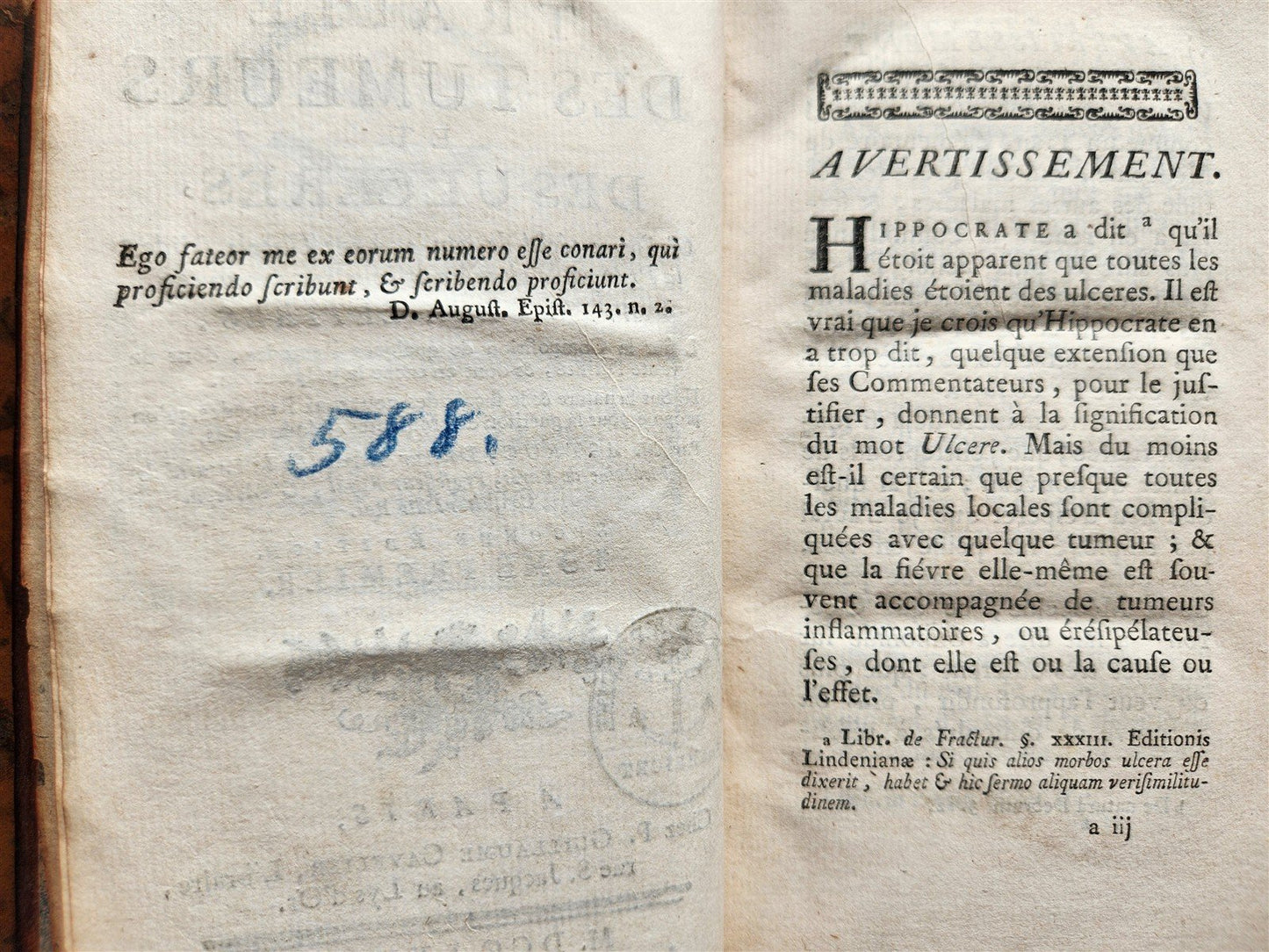 1785 medical TREATISE on TUMORS & ULCERS 2 VOLUMES antique in FRENCH