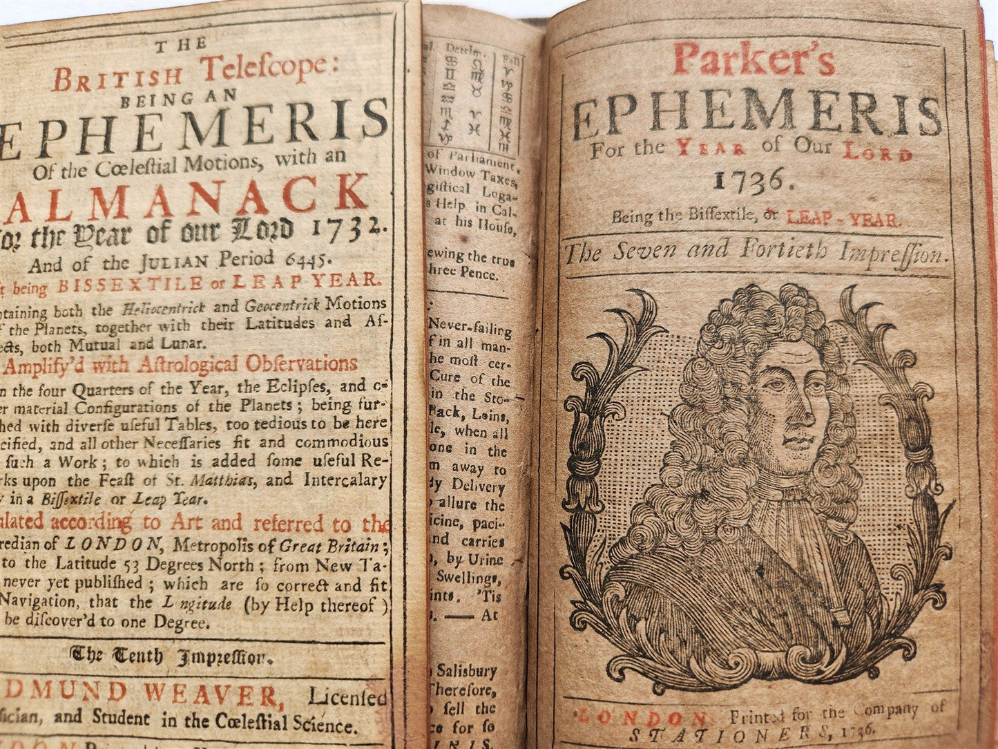 1730-38 ALMANACK BRITISH TELESCOPE Ephemeris antique ASTROLOGY ASTRONOMY English