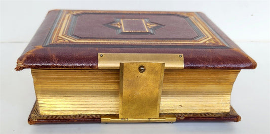 1870s PHOTO ALBUM w/ BRASS CLASP antique DECORATIVE LEAVES w/ FLOWER DESIGN