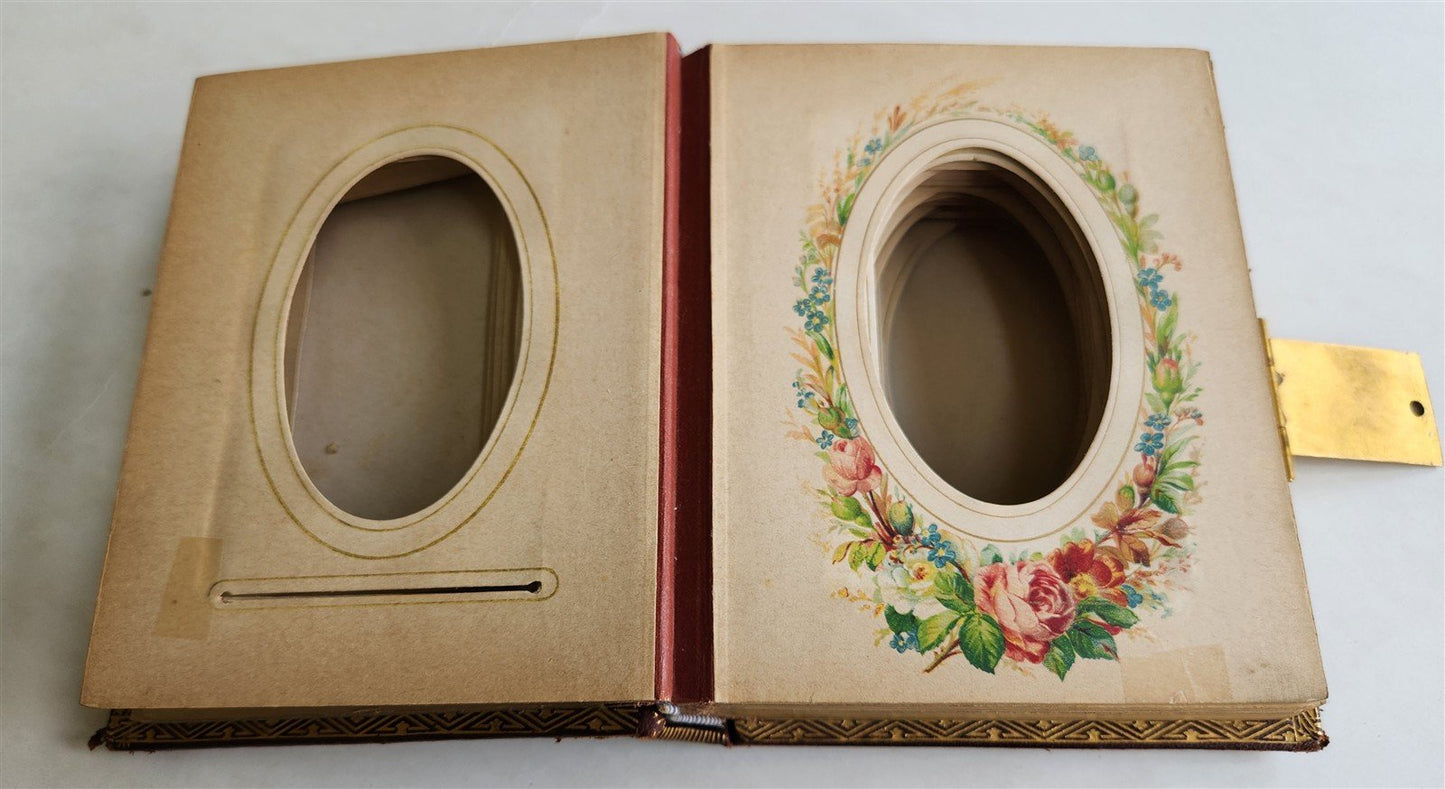 1870s PHOTO ALBUM w/ BRASS CLASP antique DECORATIVE LEAVES w/ FLOWER DESIGN