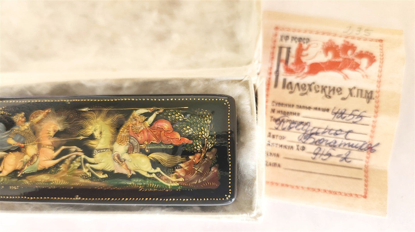 RUSSIAN PALEKH SCHOOL 1985 HAND PAINTED LACQUER BOX KNIGHTS FIGHT vintage SIGNED