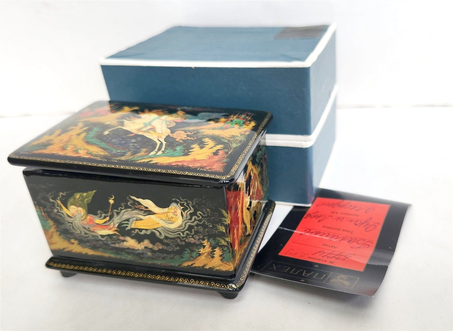 RUSSIAN PALEKH SCHOOL 1986 FIVE SIDES PAINTED LACQUER BOX RUSLAN & LUDMILA