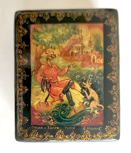 RUSSIAN HAND PAINTED LACQUER BOX BALDA & DEVIL