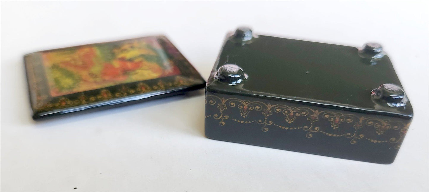 RUSSIAN HAND PAINTED LACQUER BOX BALDA & DEVIL